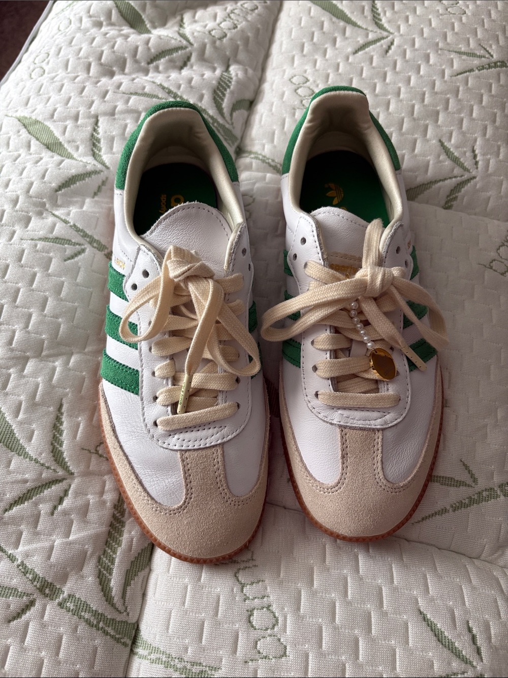 Sporty & Rich Adidas White & Green Retro Trainer with Beige Suede Accents - Picture 2 of 7